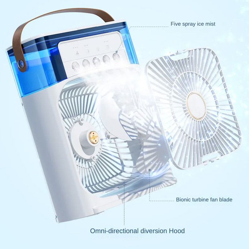 Mini Air Cooler Fan with Mist & Mood Lighting – USB Rechargeable