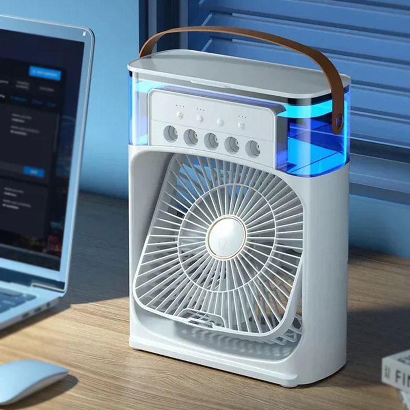 Mini Air Cooler Fan with Mist & Mood Lighting – USB Rechargeable